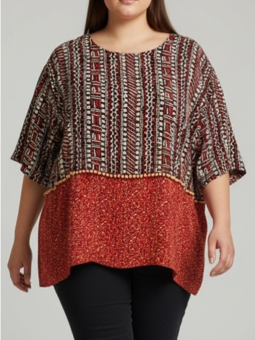 Chaus Vintage Boho Tribal Geo tunic/blouse Plus size 20. Yoke, Wooden beads trim